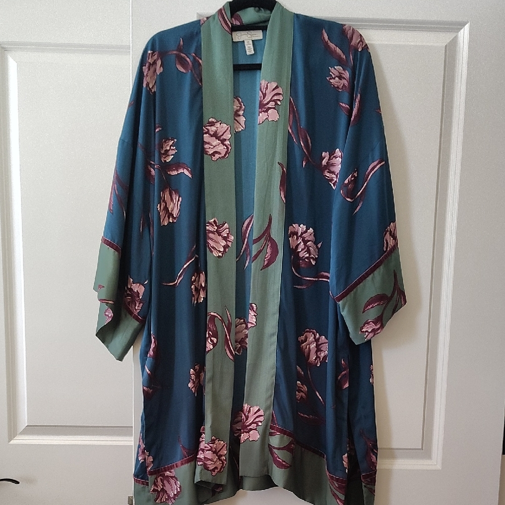 Jessica Simpson Maternity Teal and Pink Floral Kimono *One Size*